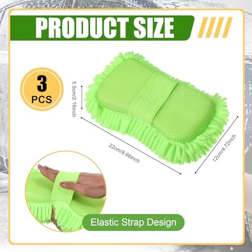 3 Pack Chenille Premium Scratch-Free Microfiber Car Wash Sponges, Non-Scratch - Image 2