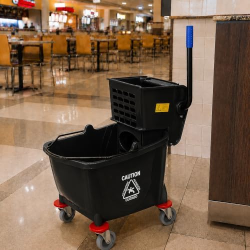 Commercial Mop Bucket with Wringer on Wheels | Blue 35 Quart - Image 5