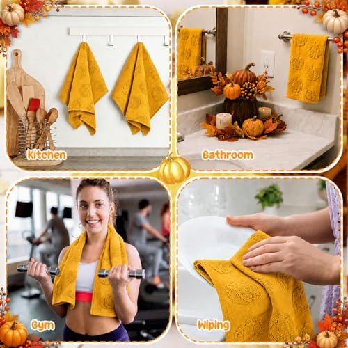 Mindsoft 2 Pcs Fall Hand Towels 3D Pumpkin Jacquard - Image 6