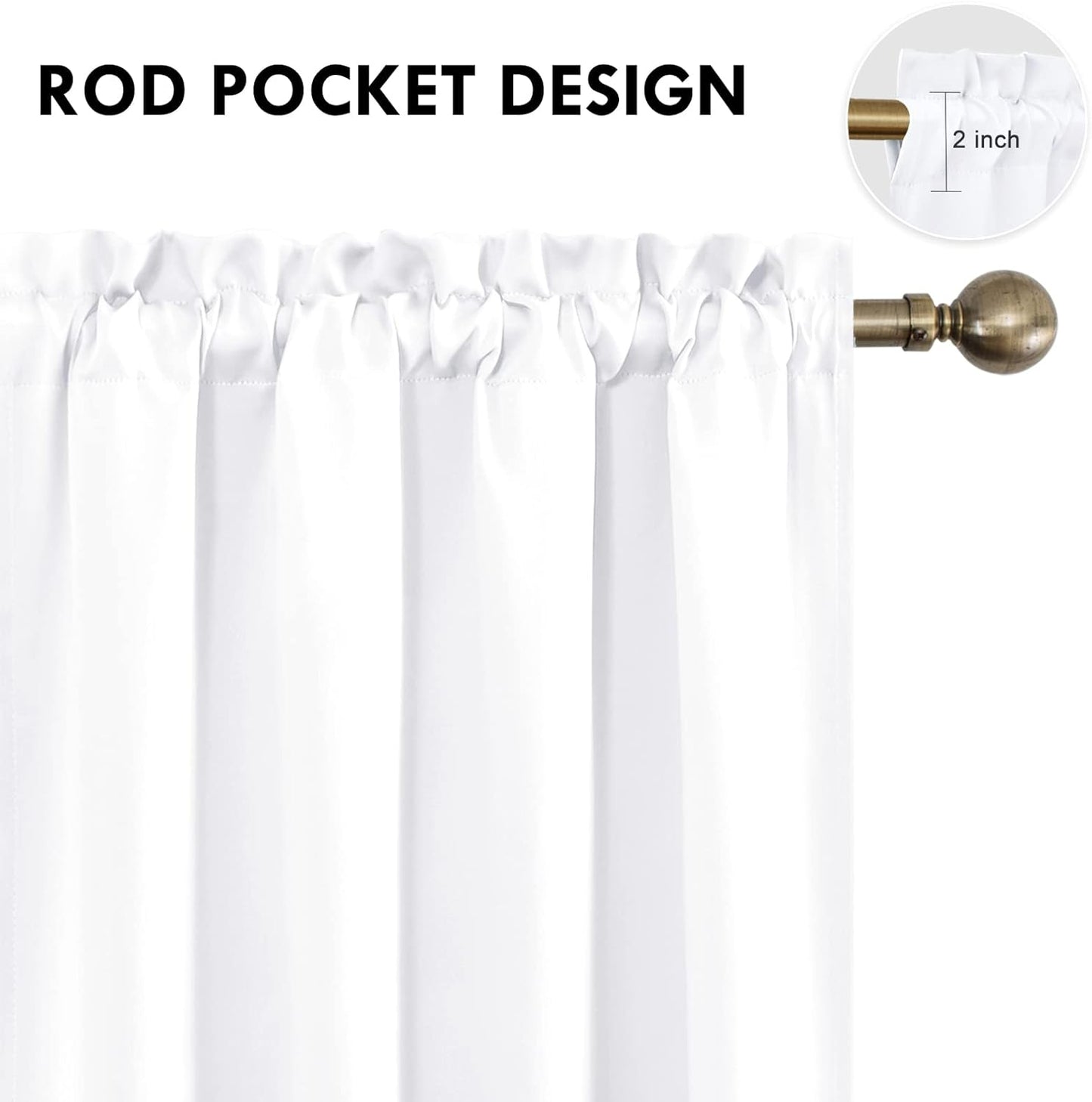 DWCN White Curtains for Living Room Thermal Insulated, 50% Light Blocking Curtains for Bedroom, Dining Room Window, W 52x L 95 Inch, Set of 2 Rod Pocket Curtain Panels