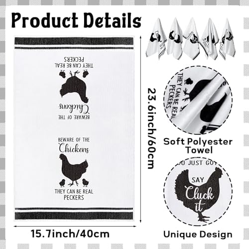 R HORSE 5Pcs Funny Chicken Kitchen Towels Dish Towel Set Baking Lover Gift - Image 3