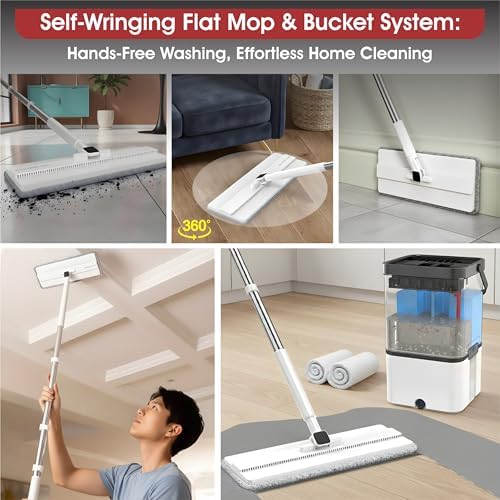 Self Cleaning No Dirt Flat Extendable Mop & Transparent Bucket System, Dual - Image 3