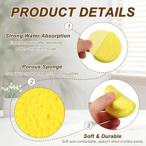 uxcell 10Pcs Cellulose Sponges, Round Kitchen Clean Sponges Non-Scratch - Image 3