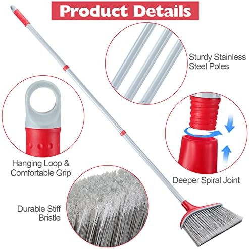 Meanplan 4 Pcs Broom and Dustpan Set, 54 Inch Indoor Angle Broom - Image 3