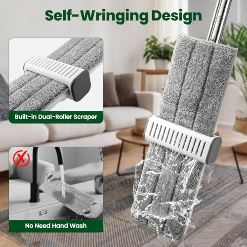 Self Wringing Mop with 2 Pads, Hands Free Microfiber Flat Mop - Image 3