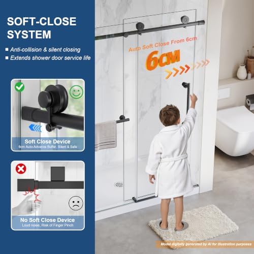 Frameless Sliding Shower Doors 49-54" Wx76 H, 5/16" Matte Black - Image 3