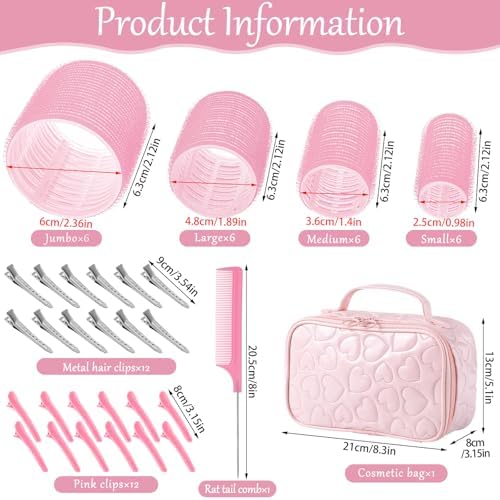 obeoby 4 Sizes Hair Rollers for Women Pink Curlers Set - Image 2