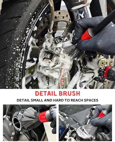 Motorcycle Cleaning Brush Kit 6 Pack, Easy Reach Brush, Chain Brush, Wool Wash - Image 5
