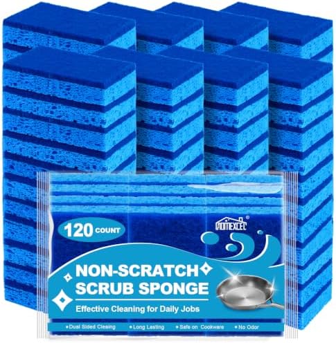 HOMEXCEL Sponges Kitchen 120Pack, Non Scratch Scrub Dish Sponge by HOMEXCEL
