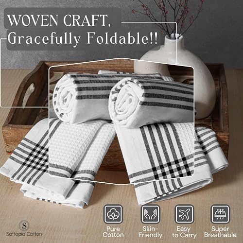 Waffle White & Black 4 Pack Kitchen Dish Towels, 100% Cotton, 16x26 inches - Image 2