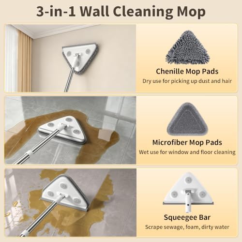 Wall Cleaner Mop with Long Handle, Baseboard Cleaner Tool with Extension Pole & - Image 2