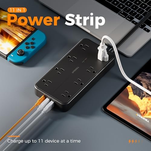 TESSAN Power Strip Surge Protector, 6FT Flat Plug Extension Cord - Image 2