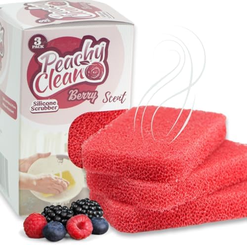 Peachy Clean Silicone Dish Sponge Scrubbers, Fresh Berry Scent, Non-Scratch by PeachyClean