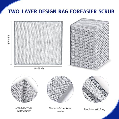 Wangjinpeng 12PK Non-Scratch Steel Wool Dishcloths 9.84X9.84 in - Image 2