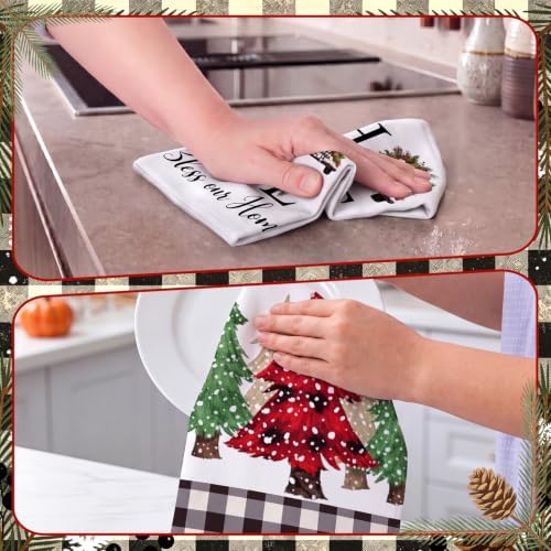 Bencailor 4 Pcs Christmas Kitchen Towels, Santa Buffalo Plaid Absorbent Hand - Image 2