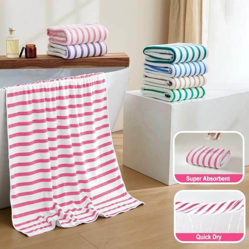 JML Microfiber Bath Towels Set, 2 Pack, Stripe Pink - Image 4