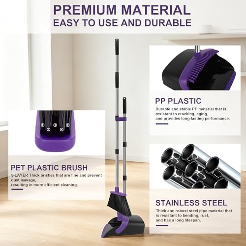 Purple Broom and Dustpan Set 2 Pack, Long Handle Floor Cleaning - Image 4