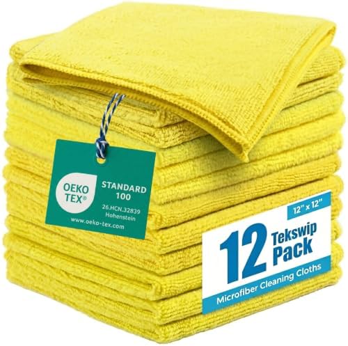 Microfiber Cleaning Cloth 12 Pack, 12 x 12 Inch Yellow by Tekswip