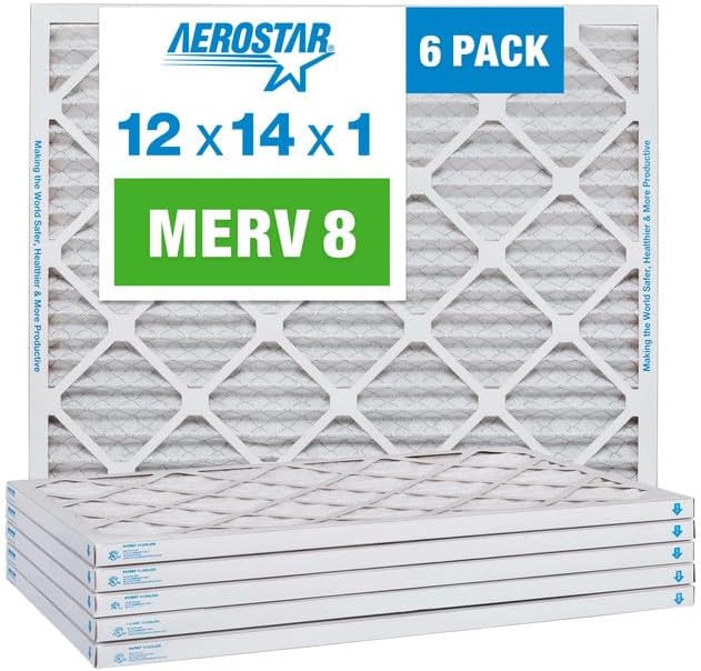 Aerostar 12x14x1 MERV 8 Pleated Air Filter, AC Furnace Air Filter, 6 Pack (Actual Size: 12" x 14" x 1")