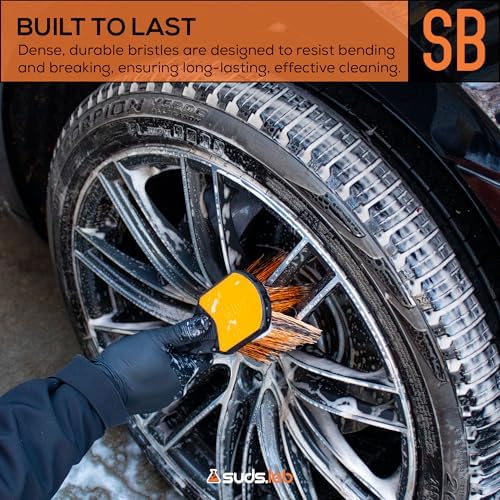 Suds Lab Wheel Spoke Brush, Rubberized Handle, Soft Bristle, Rim Cleaner - Image 3