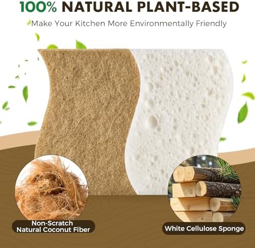 COBETE 12 Pack Natural Biodegradable Kitchen Non Scratch Sponges, Compostable - Image 2