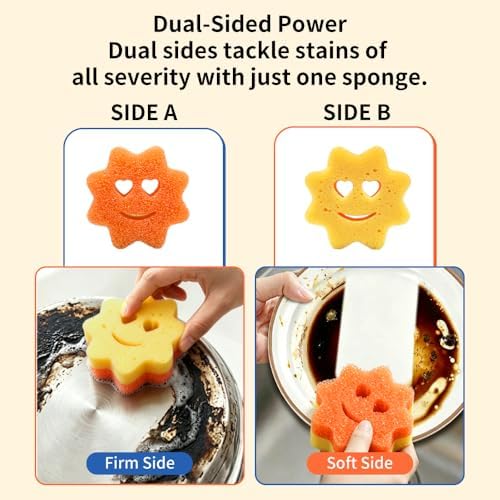 8Pcs Colorful Smile Scrub Sponges, BIH Temperature Controlled Dish Sponge - Image 4