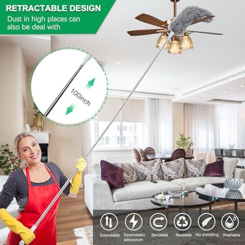 100" Extra-Long Microfiber Feather Duster, Extendable Pole Dusters, Telescoping - Image 7