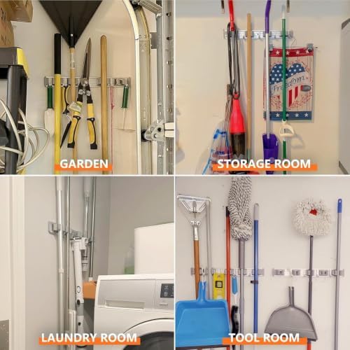 reliahom Broom Holder Wall Mount Mop Hanger Tools organizer 5Racks4Hooks - Image 5