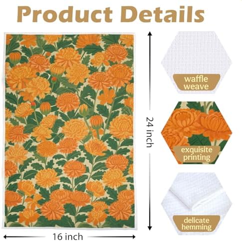 Orange Chrysanthemum Kitchen Towels - Image 5
