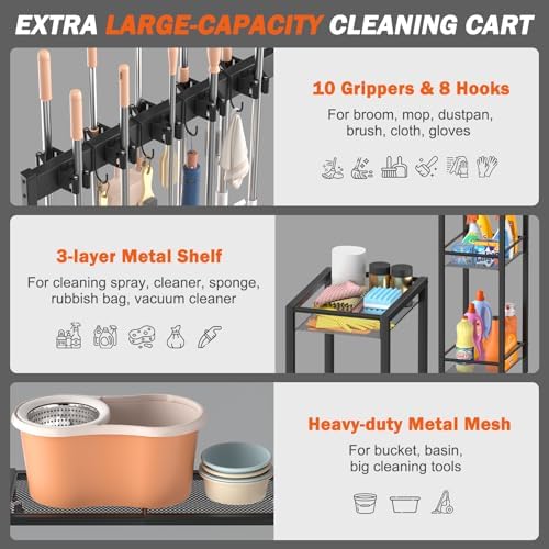 Broom Holder with Cleaning Supplies Organizer, Broom Closet Storage Cabinet - Image 4