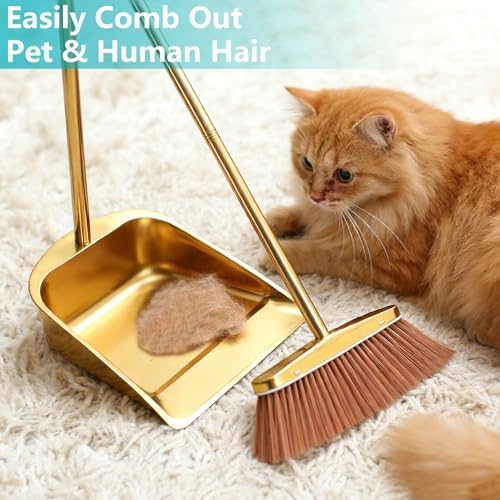 Gold Broom and Dustpan Set, Minimalist Upright Sweeper - Image 5