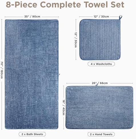 8 Piece Bath Towels Set, 2 Oversized 35 * 70 in Bath, 2 Hand, 4 Wash - Image 2