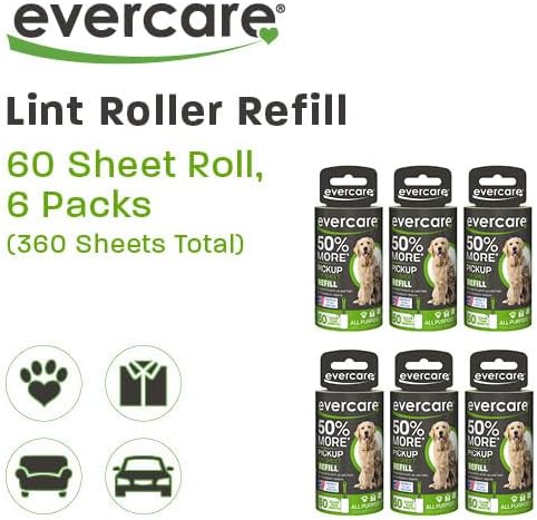 Evercare Pet Lint Roller Refill Extra Sticky All Purpose, 6 Pack, 60 Sheets Each - Image 2