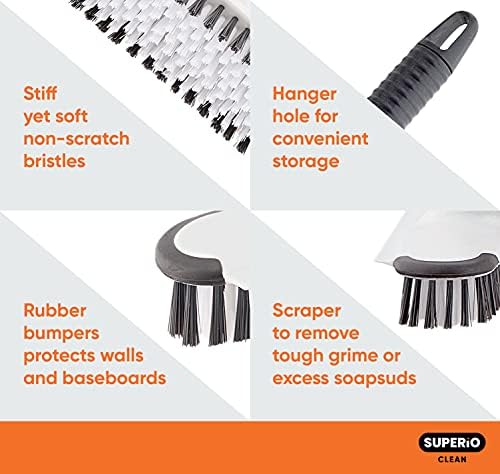 Superio Deck Scrub Brush with Long Handle, Heavy Duty Stiff Bristles Grout - Image 4