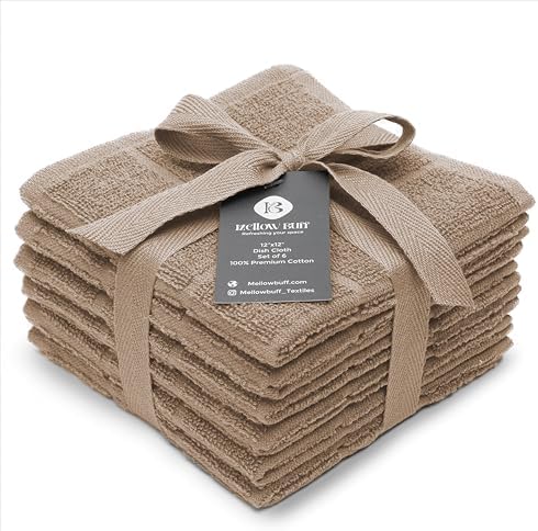 100% Cotton Terry Dish Cloth & Dish Towel, 6 Pack, Super Soft and Absorbent by Ecotribe