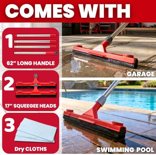 Floor Squeegee with 2 Replaceable Heads and Extendable 62" Long Handle - Image 4