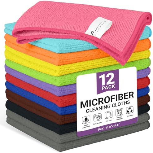 12 Pack Microfiber Cleaning Cloth, 11 Assorted Colors Cleaning Rags by Unknown