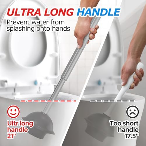 FORASTO 2 in 1 Toilet Plunger and Brush Set, Extended Handle Plunger, Toilet - Image 2
