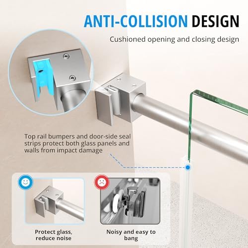 56"-60"W x 76"H Frameless Shower Door, 3/8"Tempered Glass, Brushed Nickel - Image 6