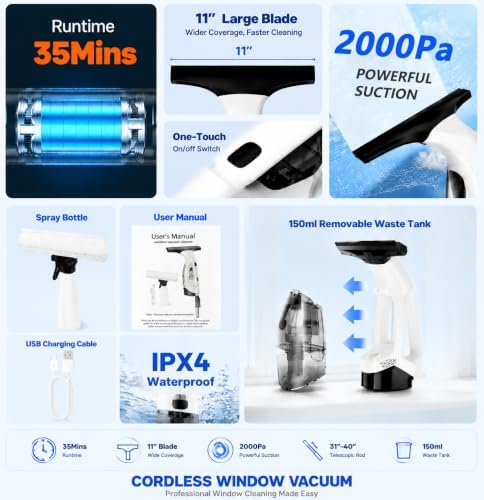 Window Vacuum Squeegee Cordless, Electric Window Cleaner Tool - Image 7