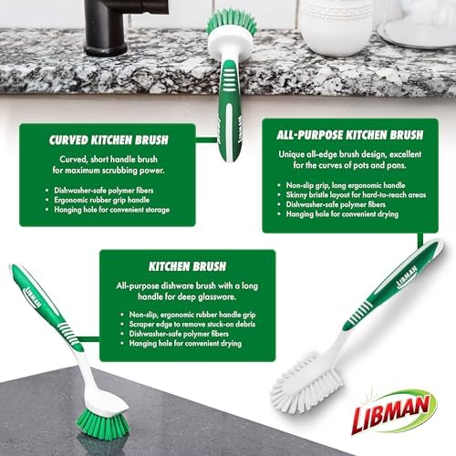 Libman Green & White Cleaning Brush Kit, 3-Piece Set, All-Purpose Brushes - Image 5