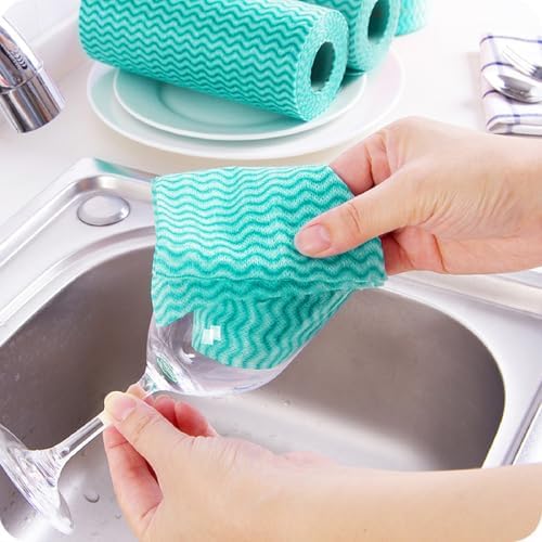 Disposable Cleaning Cloths, Absorbent Green Kitchen Towels, 50 Pack - Image 5
