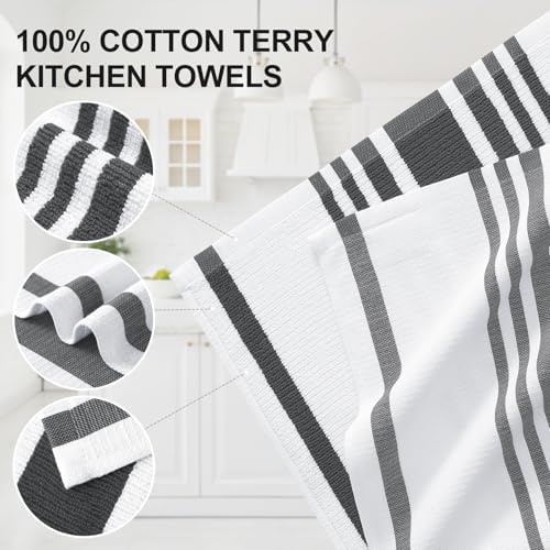 Homaxy Premium Cotton Stripe Kitchen Towels 12 Pack - Image 2