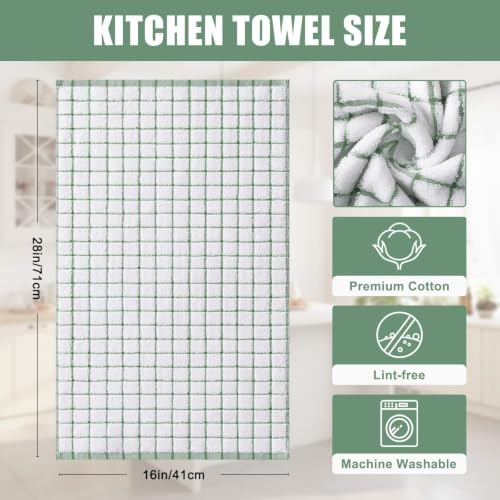 Homaxy Premium Kitchen Towels, Check Design, Grass Green - Image 3