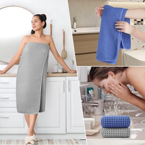 POLYTE 430 GSM Poly Blend Microfiber Quick Dry Waffle Bath Towel Set of 6 - Image 5
