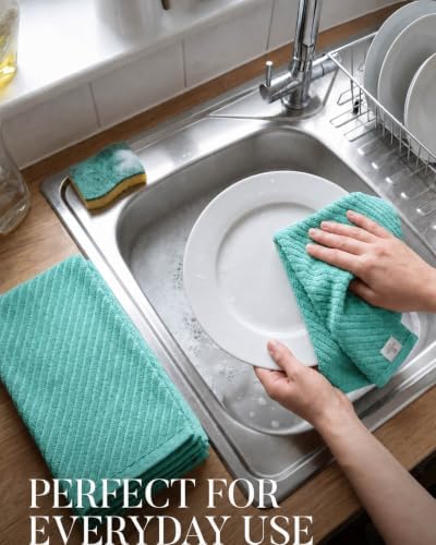 Bumble Kitchen Towels, 100% Cotton, Dish Towels Aqua - Image 5