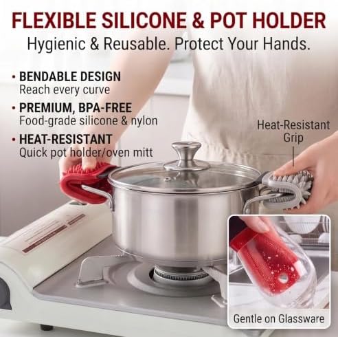 3-in-1 Silicone Dish Sponge & Vegetable Scrubber, Flexible Kitchen Cleaning - Image 6