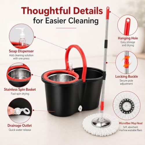 Spin Mop and Bucket Set with 3 Microfiber Refills - Image 4