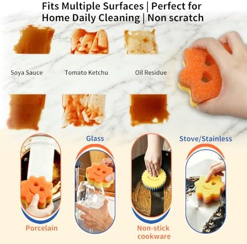 8Pcs Colorful Smile Scrub Sponges, BIH Temperature Controlled Dish Sponge - Image 6