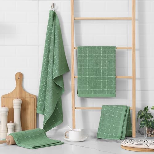 Homaxy 100% Cotton Terry Kitchen Towels, Large 8 Pack, Grass Green - Image 6